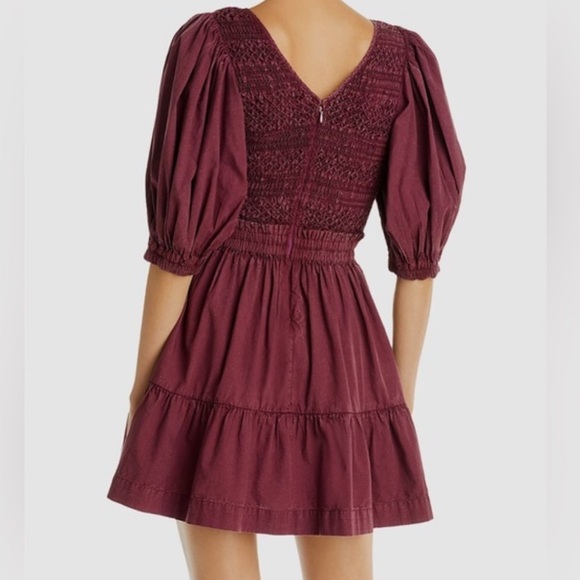 Sea New York Purple Red Simona Smocked Bodice Puff Sleeve Mini Dress - Picture 2 of 9